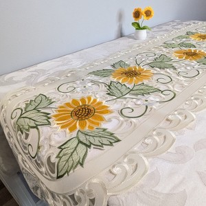 Jiallo Sunflower Embroidered Cutwork Rectangular Table Runner, 16 by 45 inch Table Linen Decor, Water Resistance, Machine Wash safe - 1 of 4