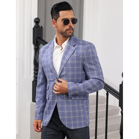YesFashion Men's Button Down Blazer Casual Business Long Sleeve Lightweight Coat Jacket with Pockets Blue 2XL