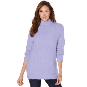 Roaman's Women's Plus Size Eyelash Mockneck Sweater - 1 of 4