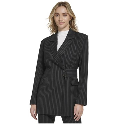 Calvin Klein Womens Pinstripe Polyester Two Button Blazer Jacket