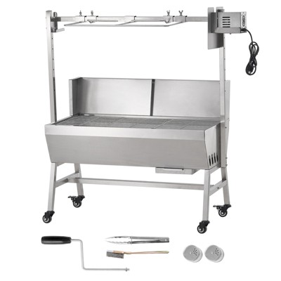 VEVOR Rotisserie Grill with Windscreen, BBQ Whole Pig Lamb Goat Charcoal Spit Grill, 35 Inch 90 Lbs Capacity, Silver