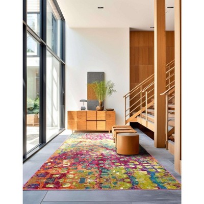 Colorful Abstract 4' x 6' Synthetic Area Rug