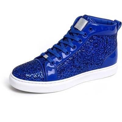 Bangka Men's High Top Sneakers Fashion Glitter Blink Lace Up Dress Shoes, royal blue-12 — фото 2