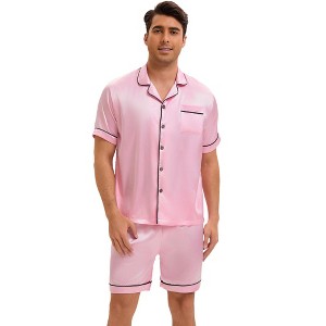INSPIRE CHIC Men's Satin Sleepwear Short Sleeve Nightwear Shorts Summer Pajamas Set 2 Pieces - 1 of 4