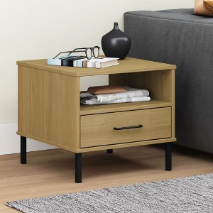 vidaXL Bedside Table with Metal Legs Brown Solid Wood Pine OSLO - 1 of 4