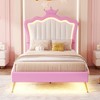 NicBex Twin/Full Upholstered Platform Bed Frame with LED Lights,Princess Bed with Crown Headboard for Girls,Noise-Free,Easy Assembly,Pink+White - 2 of 4