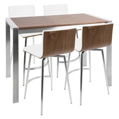 LumiSource 5pc Mason Counter Height Dining Set Stainless Steel Walnut/PU Leather