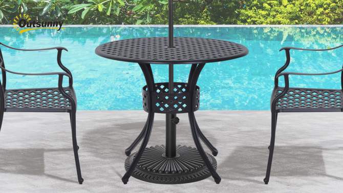 Outsunny 33" Patio Dining Table Round Cast Aluminium Outdoor Bistro Table with Umbrella Hole - Black, 2 of 8, play video