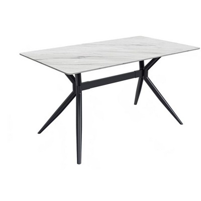 LeisureMod Elega Modern Dining Table Rectangular Tabletop and Durable Black Stainless Steel Base for Kitchen and Dining Room