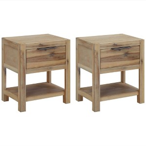 Nightstand Set of 2 Brown Solid acacia wood, MDF, acacia veneer - 1 of 4