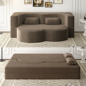 Yukimo 78" Full Size Convertible Floor Sofa Bed - Plush Corduroy Foam-Filled Sleeper Sofa, No Assembly Required - 1 of 4