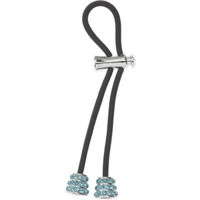 Pulleez Silver Aquamarine Crystal Bell Metal Charms on a Black Elastic Hair Tie, 1 each