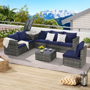 6-Piece Premium Patio Sectional: Wicker Sofa + Corner Table & Glass Top – Commercial Durability - 1 of 4