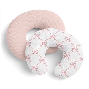 Sweet Jojo Designs Baby Girl Muslin 100% Cotton Nursing Pillow Cover Set Ballerina and Ballet Bows Pink and White 2pc - 1 of 4