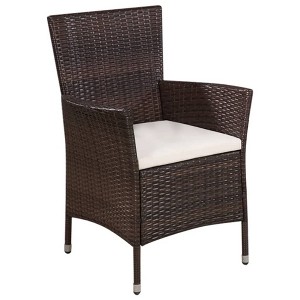 vidaXL Contemporary 3 Piece Bistro Set with Cushions, Poly Rattan Outdoor Furniture Set, Includes Table & Chairs, Brown and Cream White Combo. - 1 of 4