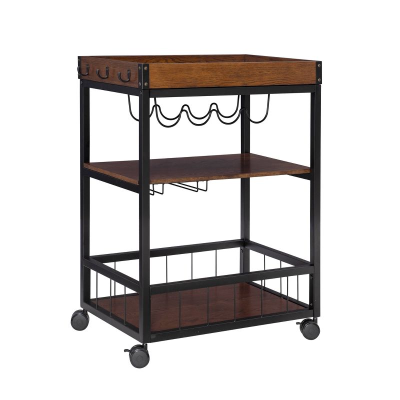 Austin Industrial Metal/Wood Kitchen Cart 3 Shelfs Bottle &#38; Glass Racks Storage on Wheels - Linon, 6 of 14