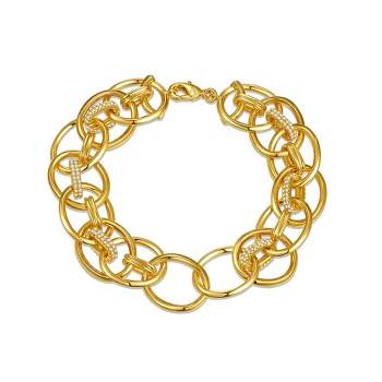 14k Yellow Gold Plated with Cubic Zirconia Double Entwined Cable Chain Bracelet