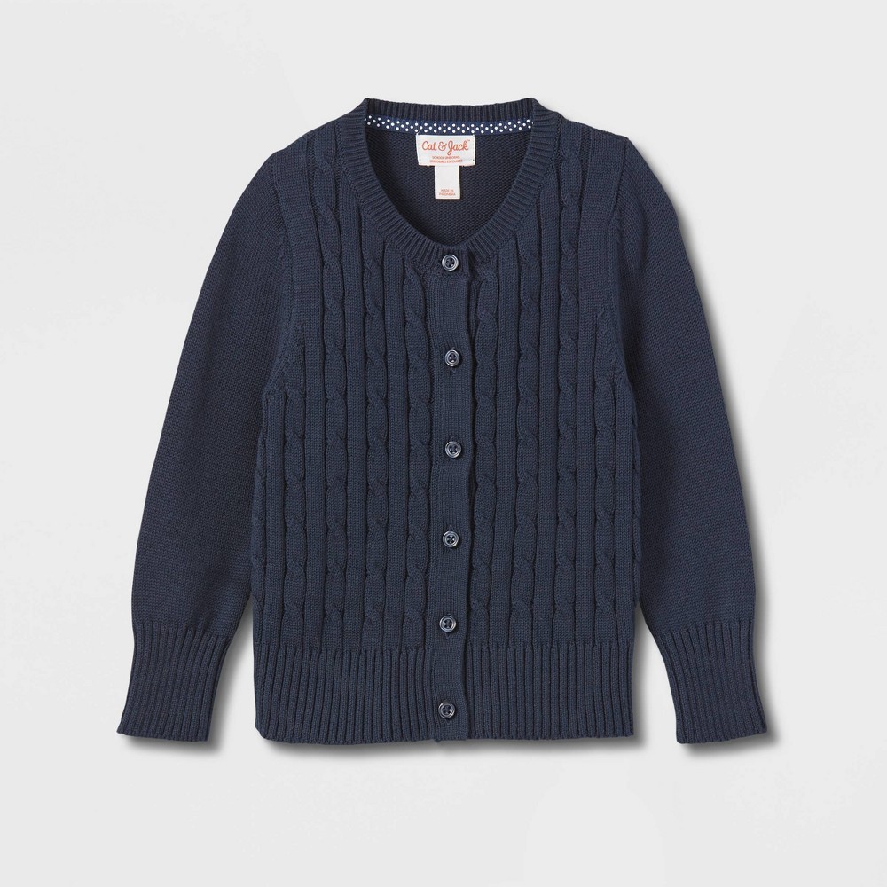 Toddler Girls' Crew Neck Cable Knit Uniform Sweater - Cat & Jack™ Blue 4T