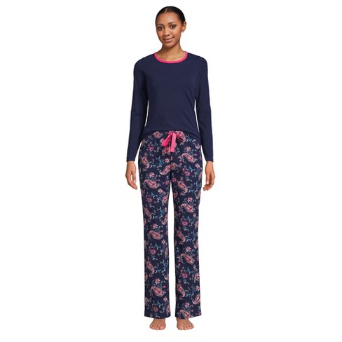 Lands' End Women's Knit Pajama Set Long Sleeve T-shirt And Pants - Small -  Deep Sea Navy Paisley Floral : Target