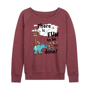 Women's - Dr. Seuss - Fun To Be Done Lightweight French Terry Wide Neck Long Sleeve Graphic Shirt - 1 of 4