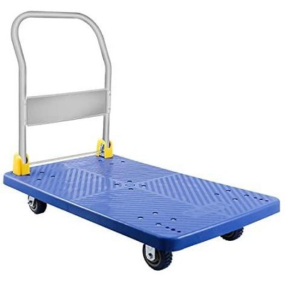 Vynxaria YSSOA Platform Truck with 1320lb Weight Capacity and 360 Degree Swivel Wheels, Foldable Push Hand Cart for Loading and Storage, Blue