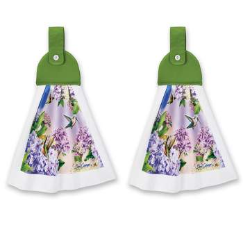 Collections Etc Set of 2 Hummingbirds and Hydrangeas Hanging Kitchen Towels