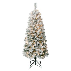 National Tree Company First Traditions Pre-Lit Flocked Acacia Artificial Christmas Tree Clear Lights - 1 of 4