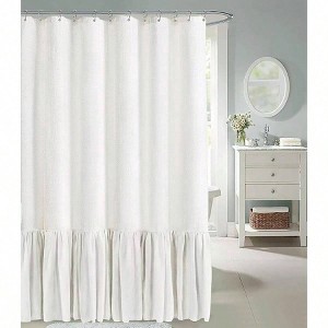 Farmhouse Shower Curtain Ruffle Linen Textured Boho Bathroom White 72x84 Inch L - 1 of 3