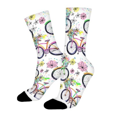 Bicycle Women Printed Crew Socks Funny Funky Socks Soft Polyester Novelty Gifts for Artists Men