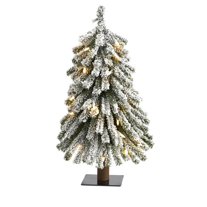 2ft Nearly Natural Pre-Lit Flocked Grand Alpine Artificial Christmas Tree Clear Lights, 1 of 8
