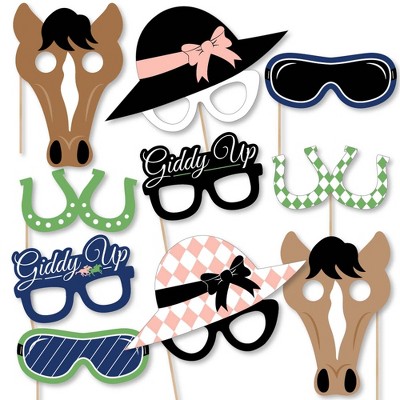 Big Dot of Happiness Kentucky Horse Derby Glasses/Masks/Headpieces - Paper Card Stock Horse Race Party Photo Booth Props Kit - 10 Count