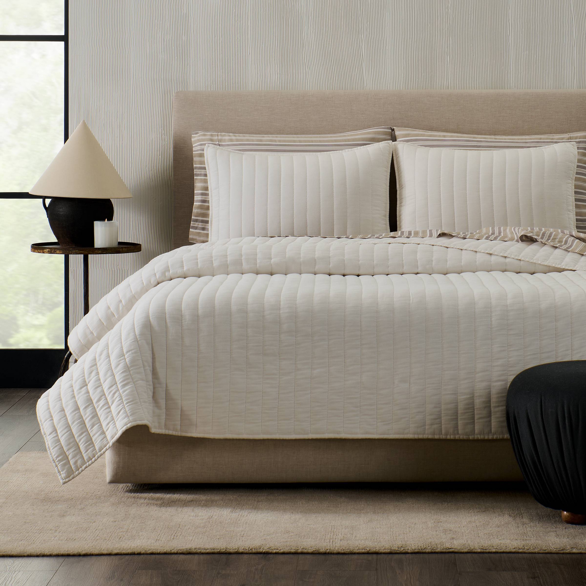 Jeremiah Brent Home 3pc King Channel Rice Stitch Gauze Quilt Set Cream