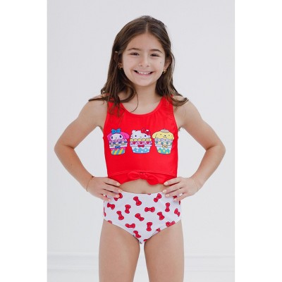 Hello Kitty Little Girls' Cutout Back One Piece Swimsuit with Allover Print Red White Bows 7-8 — фото 2
