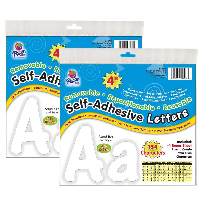 Pacon® Self-Adhesive Letters, White, Cheery Font, 4", 154 Per Pack, 2 Packs, 1 of 2