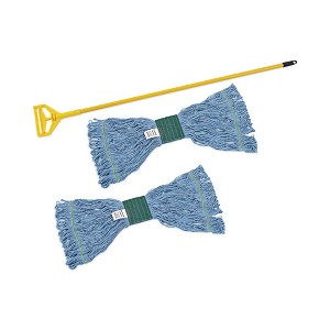 Boardwalk Looped End Mop Kit, Medium Blue Cotton/Rayon/Synthetic Head, 60" Yellow Metal/Polypropylene Handle - 1 of 4