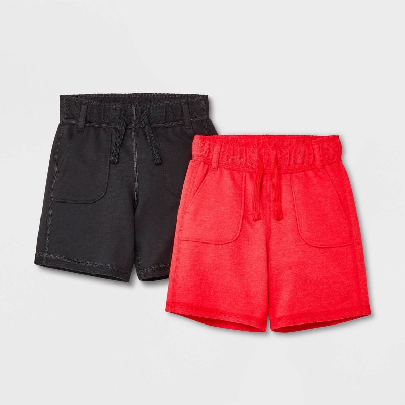 Toddler Boys' 2pk Adaptive Knit Pull-On Shorts - Cat & Jack™ Red/Black , 1 of 5