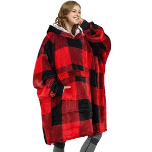 Catalonia Women's Oversized Flannel Blanket Hoodie - Cozy Wearable Plush Fleece Pullover, Soft Lounge Sweatshirt for Home, Camping, Outdoor Comfort - 1 of 4