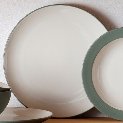Green and Cream Ceramic Matte Dinner Plates, Set of 4