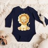 The Juniper Shop Watercolor Lion Long Sleeve Bodysuit - 6M - Navy - 3 of 4