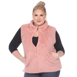 Plus Size Zip up High Pile Fleece vest -White Mark - 1 of 4