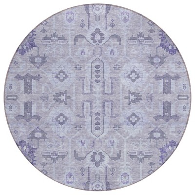 Lavender Purple And Gray Oriental Washable Indoor Outdoor Area Rug