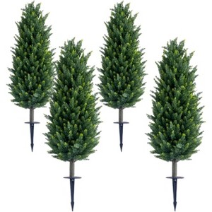 Acekool Set of Artificial Topiary Ball Trees with Metal Ground Spikes, UV Resistant Cedar/Eucalyptus for Garden Patio Indoor Outdoor, Easy Install - 1 of 4