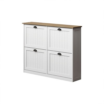 GlasFlength Decorative Storage Cabinets Shoe Storage Cabinet with 4 Flip Drawers Adjustable Shelf for Entryway Foyer, White, 40.55"*9.25"*32.28"