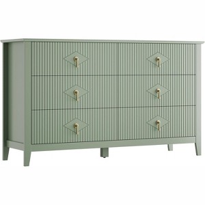 54" Wide Fluted 6-Drawer Dresser for Bedroom, Modern Wooden Chest with Metal Handles, Storage Organizer for Living Room, Hallway, or Entryway - 1 of 4