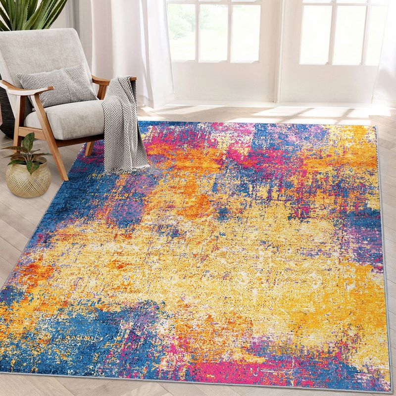 Washable Rug Modern Rug Contemporary Abstract Colorful Rug Ultra-Thin Indoor Carpet, 2 of 9