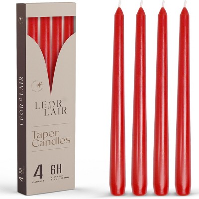 Leor & Lair 10" Taper Candles - 4 Pack - Unscented Tapered Candlesticks for Dinner, Home, and Holiday
