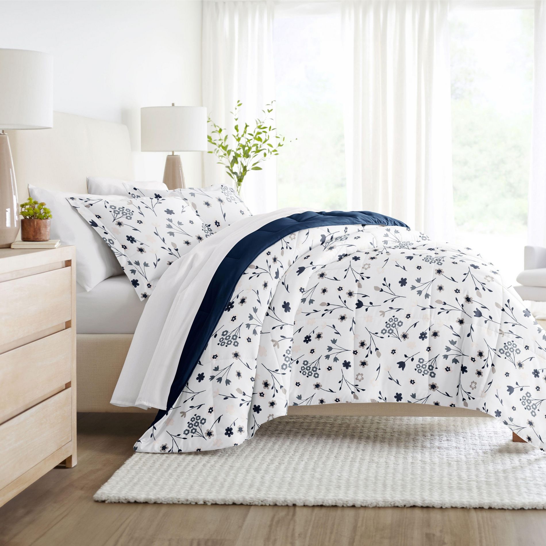 Floral Reversible Ultra Soft Comforter Sets, Down Alternative, Machine Washable - Becky Cameron