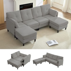 Mjkone Modular Convertible Sectional Sofa Couch, Upholstered Comfy Fabric 4-Seater Sofa with Movable Ottomans - 1 of 4