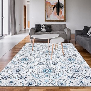 Large Machine Washable Rug Vintage Floral Area Rug 10x13 Stain Resistant Indoor Carpet With Non-Slip Backing Low Pile Soft Touch Folding Floor Cover - 1 of 4