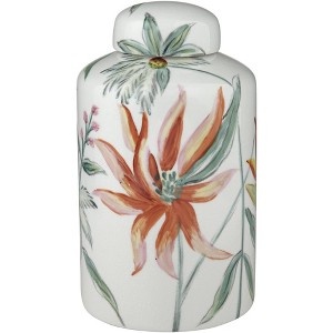 Dahlia Studios Sensei 8 1/2"H Red and White Ceramic Decorative Jar with Lid - 1 of 4